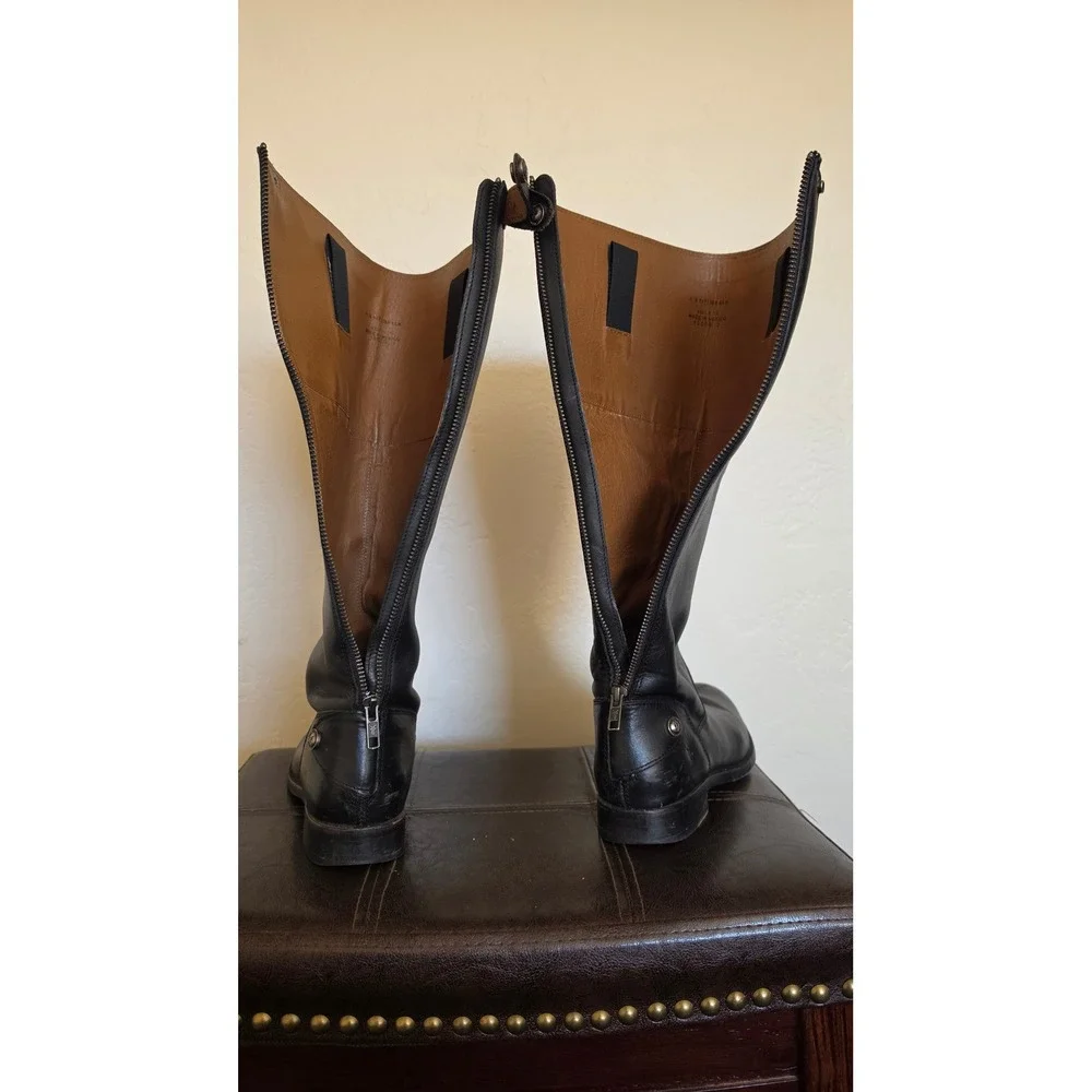 Frye Melissa Old‎ Money Preppy Button Back Zip Riding Leather High Boot sz 8B